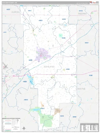 Ashland County, OH Classic style ZIP Code wall map