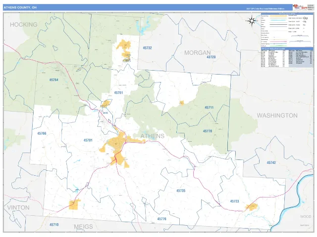 Athens County, OH ZIP Code Wall Map, Business Reference style