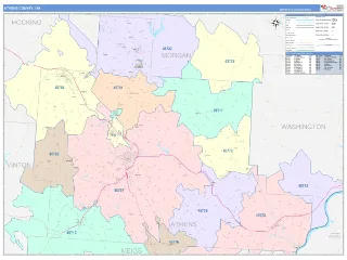 Athens County, OH ColorCast style ZIP Code wall map
