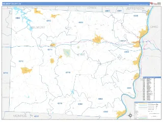 Belmont County, OH Business Reference style ZIP Code wall map