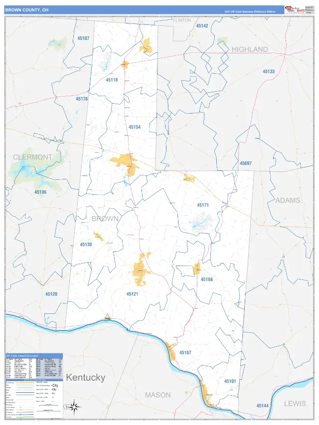 Brown County, OH ZIP Code Wall Map, Business Reference style