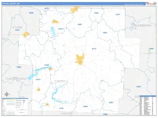 Carroll County, OH Business Reference style ZIP Code wall map