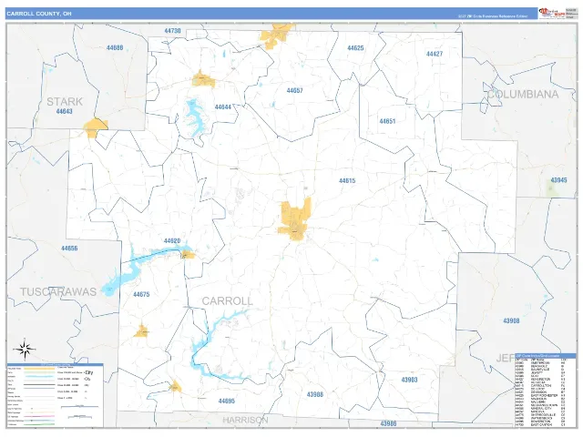 Carroll County, OH ZIP Code Wall Map, Business Reference style