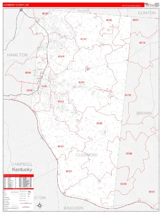 Clermont County, OH RedLine style ZIP Code wall map
