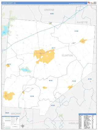 Clinton County, OH Business Reference style ZIP Code wall map