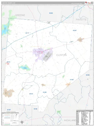 Clinton County, OH Classic style ZIP Code wall map