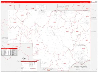 Columbiana County, OH RedLine style ZIP Code wall map