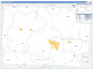 Coshocton County, OH Business Reference style ZIP Code wall map