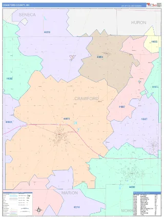 Crawford County, OH ColorCast style ZIP Code wall map