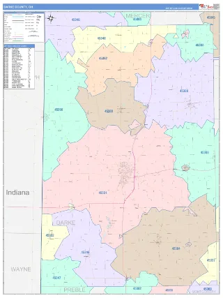 Darke County, OH ColorCast style ZIP Code wall map