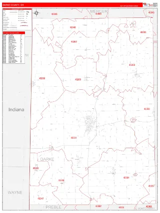 Darke County, OH RedLine style ZIP Code wall map