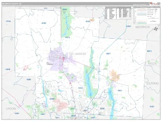 Delaware County, OH Classic style ZIP Code wall map
