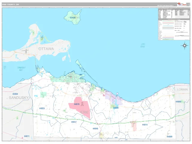 Erie County, OH ZIP Code Wall Map, Classic style