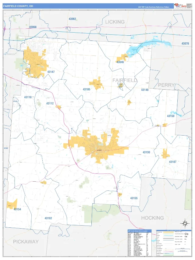 Fairfield County, OH ZIP Code Wall Map, Business Reference style