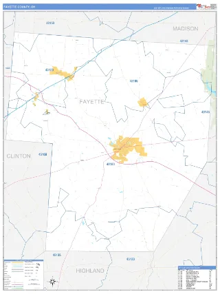 Fayette County, OH Business Reference style ZIP Code wall map