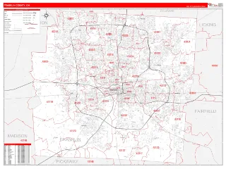 Franklin County, OH RedLine style ZIP Code wall map