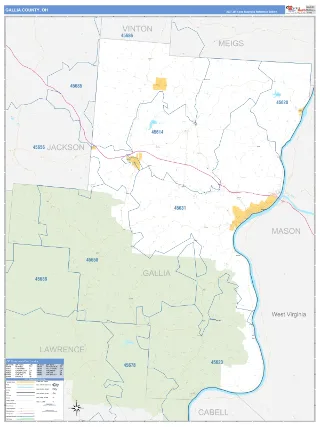 Gallia County, OH Business Reference style ZIP Code wall map