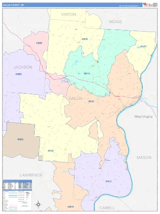Gallia County, OH ColorCast style ZIP Code wall map