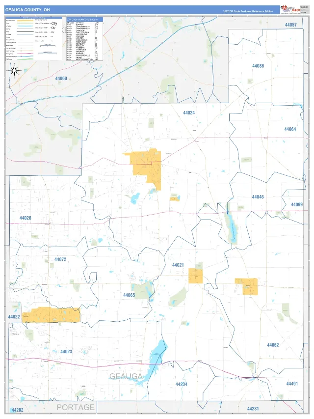 Geauga County, OH ZIP Code Wall Map, Business Reference style
