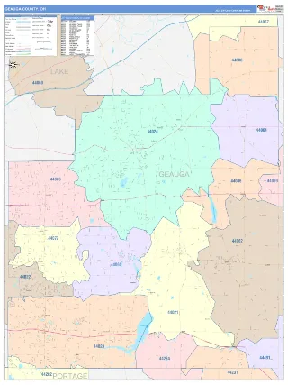 Geauga County, OH ColorCast style ZIP Code wall map