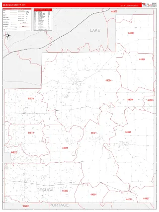 Geauga County, OH RedLine style ZIP Code wall map