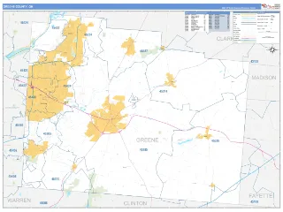 Greene County, OH Business Reference style ZIP Code wall map