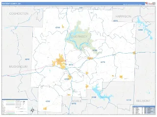 Guernsey County, OH Business Reference style ZIP Code wall map