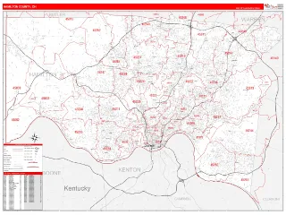 Hamilton County, OH RedLine style ZIP Code wall map