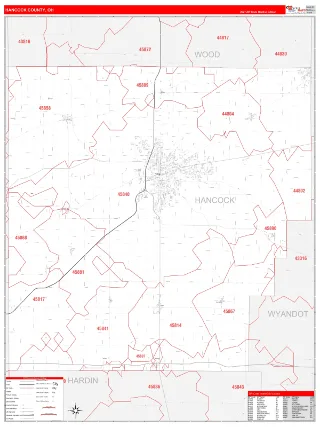 Hancock County, OH RedLine style ZIP Code wall map