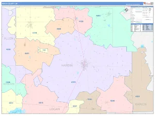 Hardin County, OH ColorCast style ZIP Code wall map