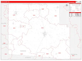 Hardin County, OH RedLine style ZIP Code wall map