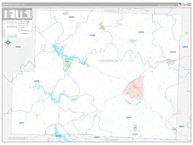 Harrison County, OH ZIP Code Wall Map, Classic style