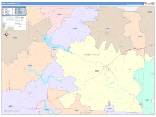 Harrison County, OH ColorCast style ZIP Code wall map