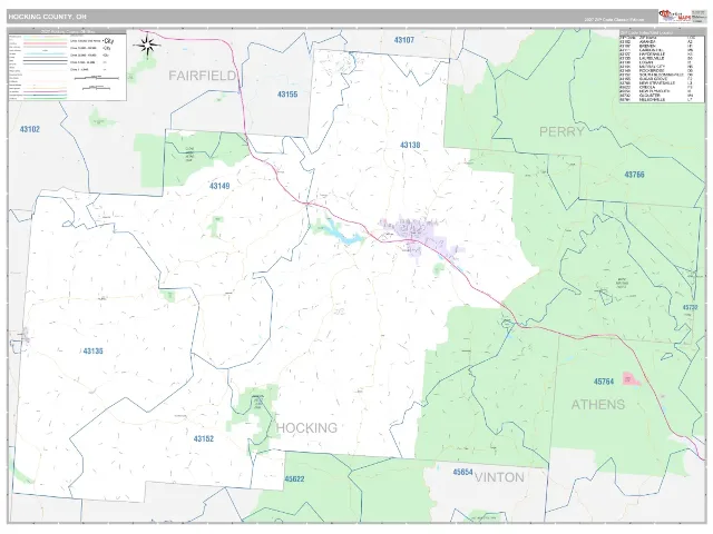 Hocking County, OH ZIP Code Wall Map, Classic style
