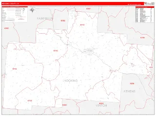 Hocking County, OH RedLine style ZIP Code wall map