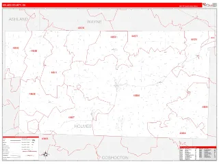 Holmes County, OH RedLine style ZIP Code wall map