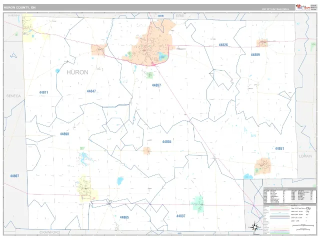 Huron County, OH ZIP Code Wall Map, Classic style