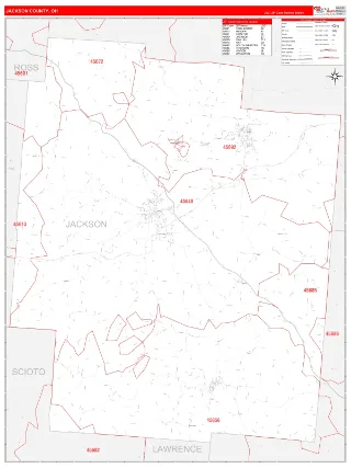 Jackson County, OH RedLine style ZIP Code wall map