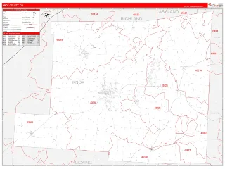 Knox County, OH RedLine style ZIP Code wall map