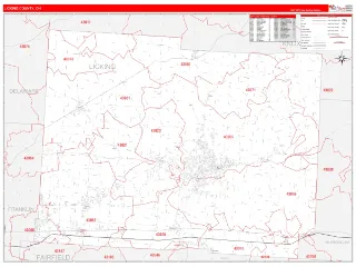 Licking County, OH RedLine style ZIP Code wall map