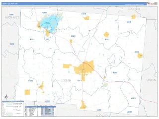 Logan County, OH Business Reference style ZIP Code wall map