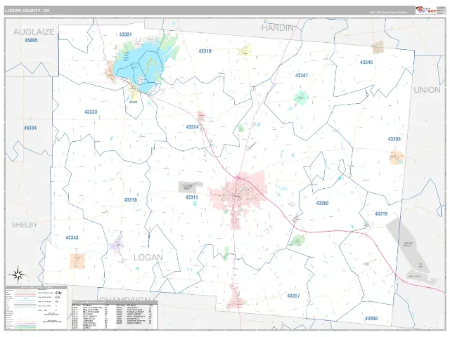 Logan County, OH ZIP Code Wall Map, Classic style