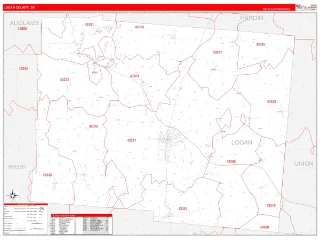 Logan County, OH RedLine style ZIP Code wall map