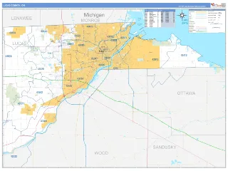 Lucas County, OH Business Reference style ZIP Code wall map
