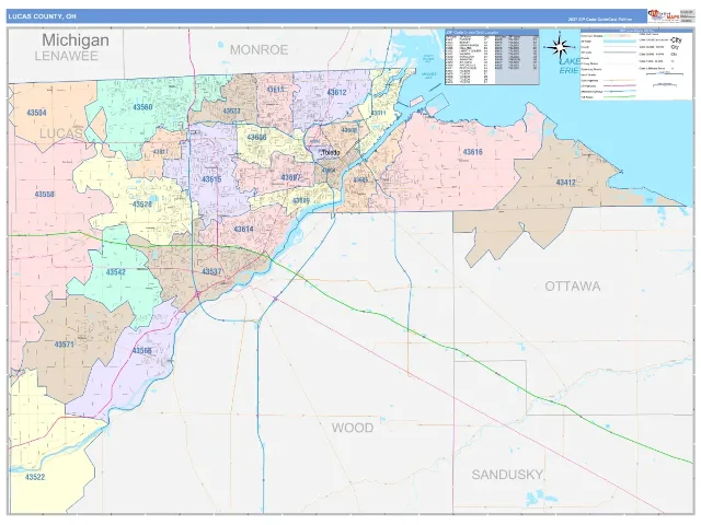 Lucas County, OH ZIP Code Wall Map, ColorCast style