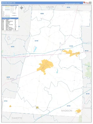 Madison County, OH Business Reference style ZIP Code wall map
