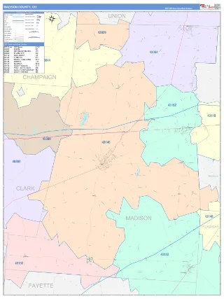 Madison County, OH ColorCast style ZIP Code wall map