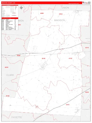 Madison County, OH RedLine style ZIP Code wall map