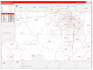 Mahoning County, OH RedLine style ZIP Code wall map