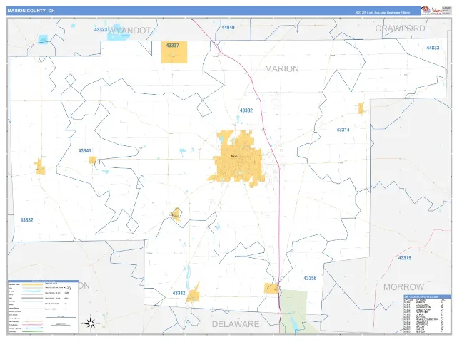 Marion County, OH ZIP Code Wall Map, Business Reference style